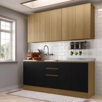 Cozinha Compacta 4 Pçs Tampo 200cm Slim Luciane Móveis Freijó-freijó Brasil-preto