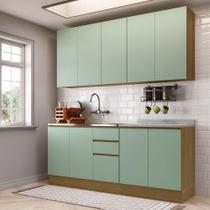 Cozinha Compacta 4 Pçs Tampo 200cm Slim Luciane Móveis Freijó-verde Jade