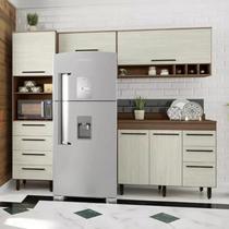 Cozinha Compacta 4 Peças 5 Portas 7 Gavetas com Balcão para Pia Evolution Plus Tannat/Legno Crema - Batrol Móveis