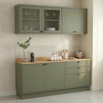 Cozinha Compacta 4 Peças em MDF 6 Portas 3 Gavetas com Vidro Sevilha Verde Hill Cozinha Compacta 4 Peças em MDF 6 Portas 3 Gavetas com Vidro Sevilha Verde Hill