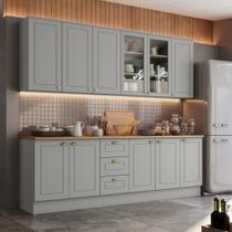 Cozinha Compacta 5 Peças 100% MDF com Balcão Pia com Tampo e Aéreo com Portas de Vidro Temperado Cinza/Nature Americana Cozinha Compacta 5 Peças 100% MDF com Balcão Pia com Tampo e Aéreo com Portas de Vidro Temperado Cinza/Nature Americana