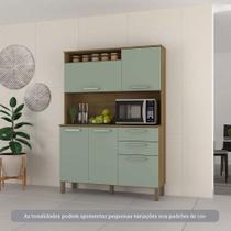 Cozinha Compacta 5 Portas E 2 Gavetas Com Tampo Luciane Móveis Carvalho Verde Mar