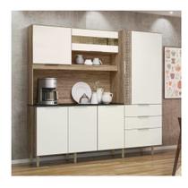 Cozinha Compacta 6 Portas 3 Gavetas New Space II Carvalho Rústico / Off White Cristal - Nicioli