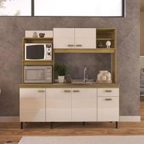 Cozinha Compacta 6 Portas e 1 Gaveta Sevilha Castani/Off White - Indekes - MOVEIS INDEKES