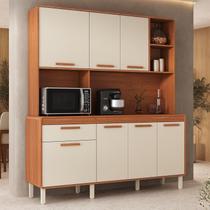 Cozinha Compacta 7 Portas 1 Gaveta 180cm com Nicho Dunas Itatiaia Marrom/Cinamomo/Off White Cozinha Compacta 7 Portas 1 Gaveta 180cm com Nicho Dunas Itatiaia Marrom/Cinamomo/Off White