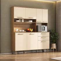 Cozinha Compacta 7 Portas 2 Gavetas Armário com Nicho para Micro-ondas - Luciane 353 Cor:Arenas