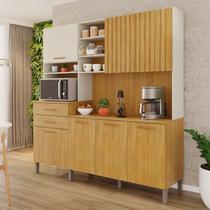 Cozinha Compacta 7 Portas 2 Gavetas Lagos Marrom/Cinamomo/Off White Acetinado