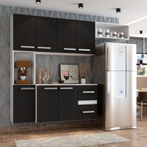 Cozinha Compacta 7 Portas 2 Gavetas Suspensa Armário e Balcão Jéssica Branco/Grafite - Panorama Móveis