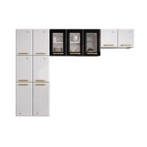 Cozinha Compacta Aço 3 Peças com Vidros Armários Aéreos e Paneleiro Multimóveis CR20368