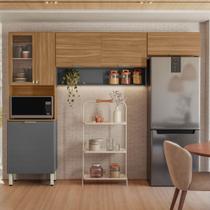 Cozinha Compacta Alba 6 Portas com Vidro Amêndola/Grafito Prime Tx - Demóbile