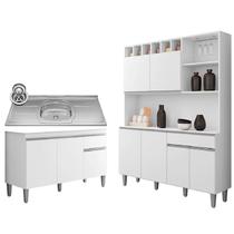 Cozinha Compacta Alice e Balcão Gabinete Com Pia Tatiane 120cm Branco - AJL Móveis - AJL - Móveis