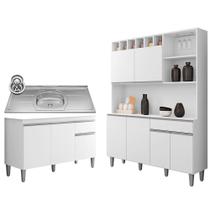 Cozinha Compacta Alice e Balcão Gabinete Com Pia Tatiane 120cm Branco - AJL Móveis