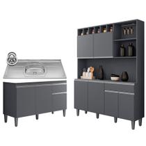 Cozinha Compacta Alice e Balcão Gabinete Com Pia Tatiane 120cm Cinza - AJL Móveis