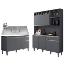 Cozinha Compacta Alice e Balcão Gabinete Com Pia Tatiane 120cm Cinza - AJL Móveis Cozinha Compacta Alice e Balcão Gabinete Com Pia Tatiane 120cm Cinza - AJL Móveis