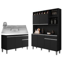 Cozinha Compacta Alice e Balcão Gabinete Com Pia Tatiane 120cm Preto - AJL Móveis