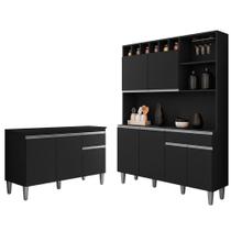 Cozinha Compacta Alice e Balcão Gabinete Com Tampo Tatiane 120cm Preto - AJL Móveis