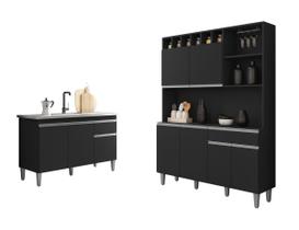 Cozinha Compacta Alice e Balcão Gabinete Sem Tampo Tatiane 120cm Preto - AJL Móveis