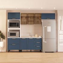 Cozinha Compacta Amara 8 Portas 4 Gavetas com Vidro 40250781 Azul/Branco - Politorno