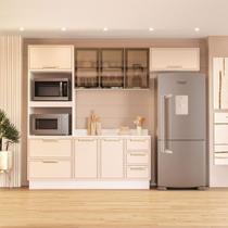 Cozinha Compacta Amara 8 Portas 4 Gavetas com Vidro Creme/Branco - Politorno