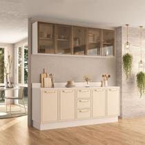 Cozinha Compacta Amara 9 Portas 3 Gavetas com Vidro 40250786 Creme/Branco - Politorno Cozinha Compacta Amara 9 Portas 3 Gavetas com Vidro 40250786 Creme/Branco - Politorno
