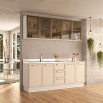 Cozinha Compacta Amara 9 Portas 3 Gavetas com Vidro 40250788 Creme/Branco - Politorno Cozinha Compacta Amara 9 Portas 3 Gavetas com Vidro 40250788 Creme/Branco - Politorno