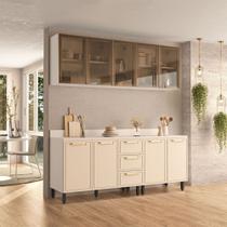 Cozinha Compacta Amara 9 Portas 3 Gavetas com Vidro Creme/Branco - Politorno Cozinha Compacta Amara 9 Portas 3 Gavetas com Vidro Creme/Branco - Politorno