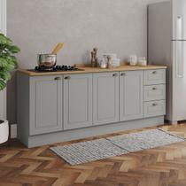Cozinha Compacta Americana 4 Portas 3 Gavetas 100% Mdf Cinza/Nature Ce760 - Henn