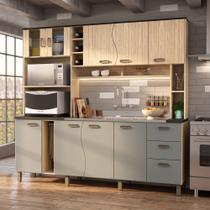 Cozinha Compacta Angel 205cm 100%MDF 15mm Com Portas Uzinadas Amêndoa / Acqua Cozinha Compacta Angel 205cm 100%MDF 15mm Com Portas Uzinadas Amêndoa / Acqua