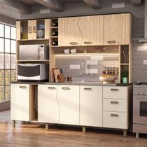 Cozinha Compacta Angel 205cm 100%MDF 15mm Com Portas Uzinadas Amêndoa / Off White
