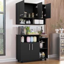 Cozinha Compacta Armário Aéreo de Cozinha e Balcão para Microondas com Rodinhas Móveis Bonatto