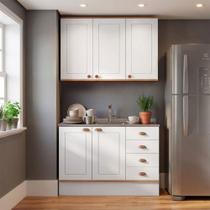 Cozinha Compacta Aspen 5 Portas 4 Gavetas Branco/Cinamomo - Fellicci Cozinha Compacta Aspen 5 Portas 4 Gavetas Branco/Cinamomo - Fellicci
