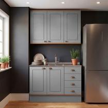Cozinha Compacta Aspen 5 Portas 4 Gavetas Cinza/Cinamomo - Fellicci Cozinha Compacta Aspen 5 Portas 4 Gavetas Cinza/Cinamomo - Fellicci