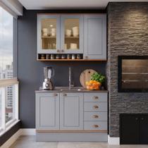 Cozinha Compacta Aspen 5 Portas 4 Gavetas com Vidro Ca08st Cinza/Cinamomo- Fellicci Cozinha Compacta Aspen 5 Portas 4 Gavetas com Vidro Ca08st Cinza/Cinamomo- Fellicci