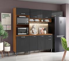 Cozinha Compacta Atenas Com Balcão 120cm com Tampo MDP - Cinamomo/Grafite Aramóveis Cozinha Compacta Atenas Com Balcão 120cm com Tampo MDP - Cinamomo/Grafite Aramóveis