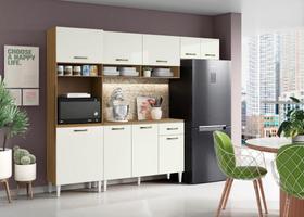 Cozinha Compacta Aurora com Balcão 9 Portas 1 Gaveta Atacama Off White - Aramóveis Cozinha Compacta Aurora com Balcão 9 Portas 1 Gaveta Atacama Off White - Aramóveis