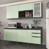 Cozinha Compacta Azaleia 8 Portas e 3 Gavetas com Divisor de Talheres Mármore Lunar/Verde Mar - Tecnomobili Cozinha Compacta Azaleia 8 Portas e 3 Gavetas com Divisor de Talheres Mármore Lunar/Verde Mar - Tecnomobili