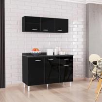 Cozinha Compacta Balcão 3 Portas 1 Gaveta Sem Tampo com Armário Aéreo 3 Portas Preto