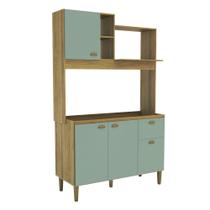 Cozinha Compacta Balcão e Armário Microondas 120cm Mel/Verde