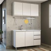 Cozinha Compacta Balcão para Pia/Cuba e Armário Aéreo Triplo Evidence Poliman Móveis