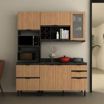 Cozinha Compacta Begônia 6 Portas 4 Gavetas com Vidro Mármore Lunar/Freijó Tecno Mobili