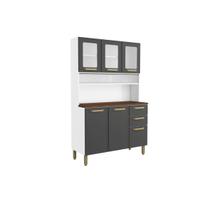 Cozinha Compacta Bella c/ 6 Portas (3 c/ Vidro) e 2 Gavetas 120cm Grafite - Bertolini