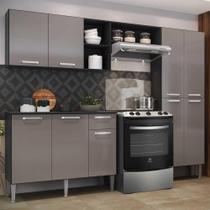 Cozinha Compacta c/ Armário e Balcão com Tampo Pequim Up Multimóveis Preta/Lacca Fumê