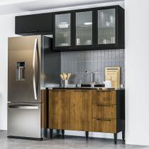 Cozinha Compacta Canelone com Vidro 6 Portas 3 Gavetas Preta/Alamo - Politorno