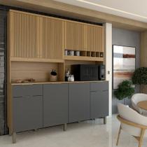 Cozinha Compacta Castilla 8 Portas 2 Gavetas 100% Mdf Amêndoa/Chumbo - Panorama Móveis