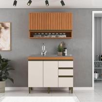 Cozinha Compacta Cecilia 2 Pecas com Aéreo Ripado 2 Portas e 3 Gavetas Freijó/off White J Carvalho Cozinha Compacta Cecilia 2 Pecas com Aéreo Ripado 2 Portas e 3 Gavetas Freijó/off White J Carvalho