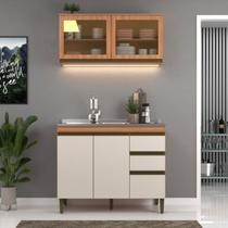 Cozinha Compacta Cecília 4 Portas 3 Gavetas com Vidro Freijó/Off White - Jcarvalho