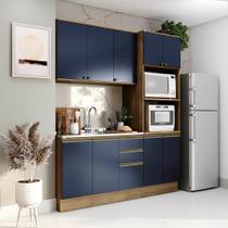 Cozinha Compacta Celeste Kappesberg 100% MDF Nogueira/Azul 190cm Cozinha Compacta Celeste Kappesberg 100% MDF Nogueira/Azul 190cm