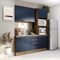 Cozinha Compacta Celeste Kappesberg 100% Mdf Nogueira/azul 190cm Cozinha Compacta Celeste Kappesberg 100% Mdf Nogueira/azul 190cm