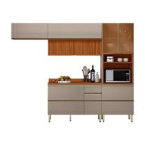 Cozinha Compacta com 2 Vidros Reflecta Ripada Proença 6 Portas 6 Gavetas Bege e Nogueira Cozinha Compacta com 2 Vidros Reflecta Ripada Proença 6 Portas 6 Gavetas Bege e Nogueira
