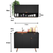 Cozinha Compacta Com Armário E Balcão Preto Com Cobre Retrô - E-Led Brasil Cozinha Compacta Com Armário E Balcão Preto Com Cobre Retrô - E-Led Brasil